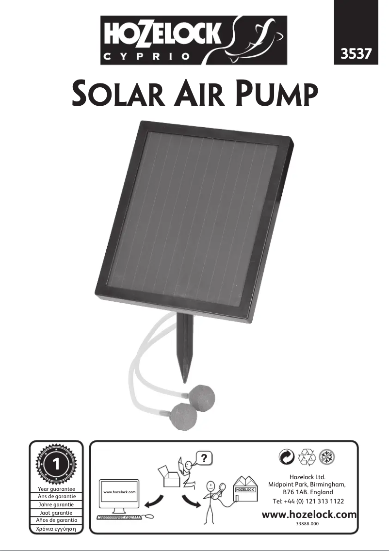 Página 1 del manual Instrucciones / montaje Hozelock Solar Air Pump
