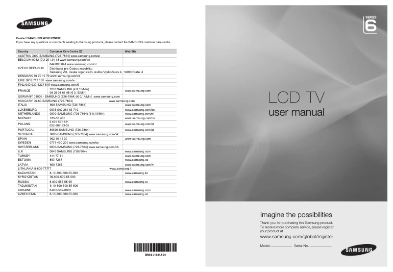 Page n°1 - Manuel utilisateur Samsung LE37A696M1M