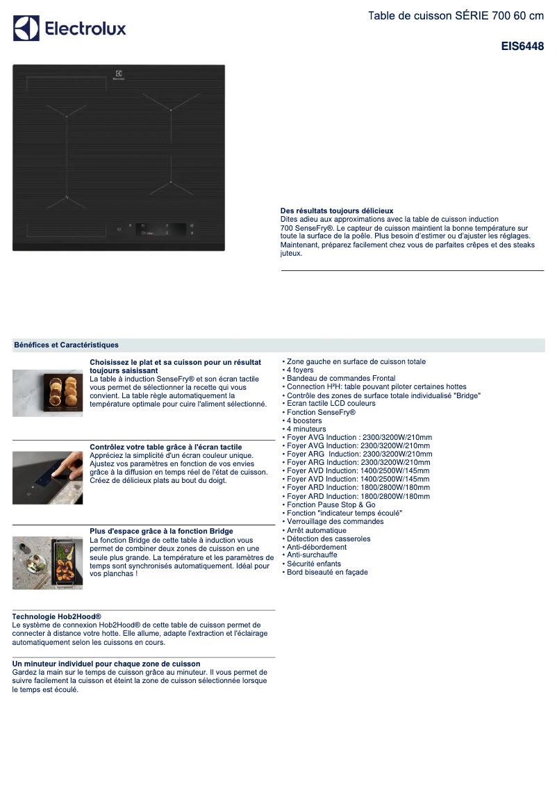 Page 1 de la notice Fiche technique Electrolux EIS6448