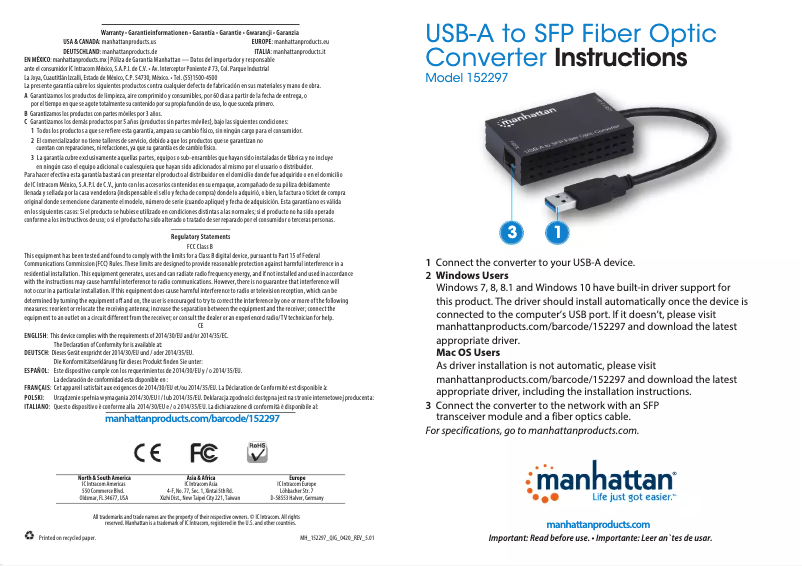 Page n°1 - Manuel utilisateur Manhattan 152297