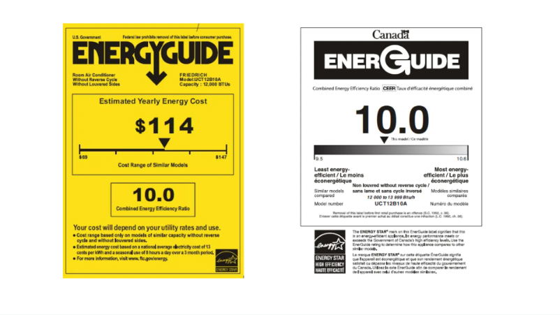 Page 1 de la notice Label énergétique Friedrich Uni-Fit UCT12B10A
