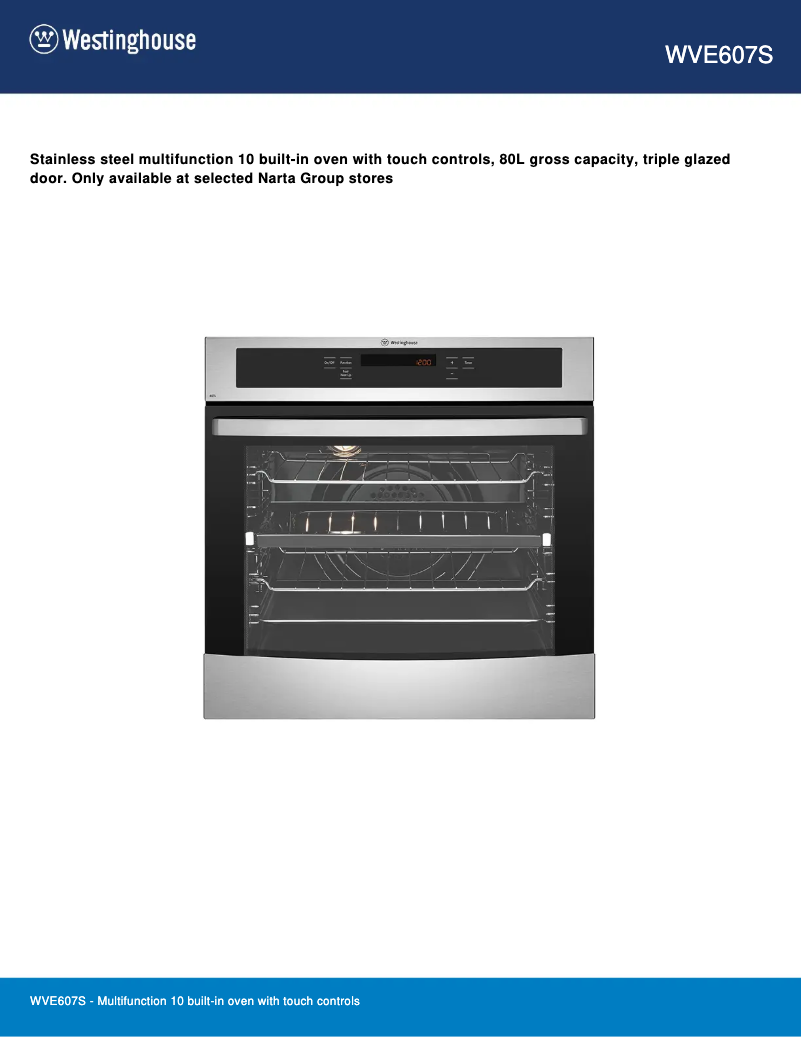 Page 1 de la notice Fiche technique Westinghouse WVE607S