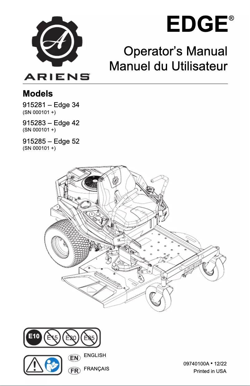 Page n°1 - Manuel utilisateur Ariens Edge 52