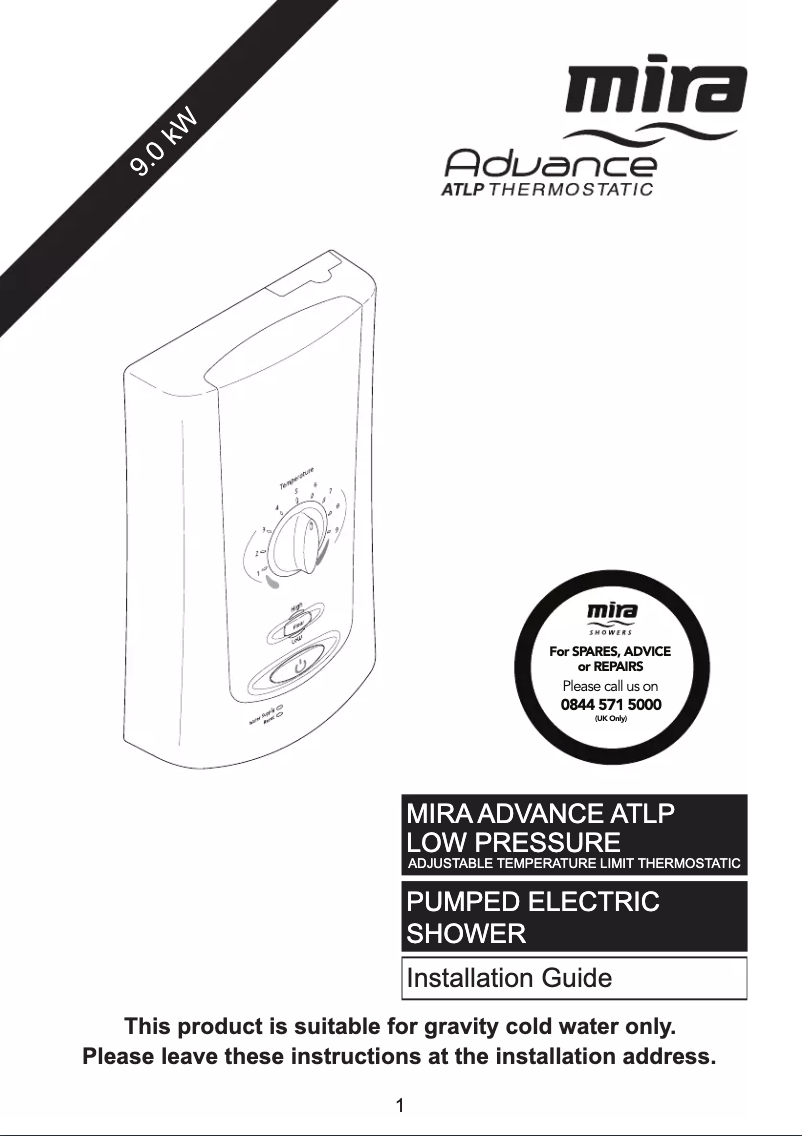 Page 1 de la notice Manuel utilisateur Mira Advance Low Pressure