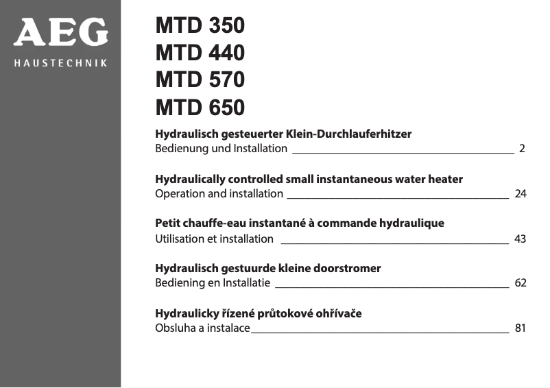 Page n°1 - Manuel utilisateur AEG MTD 650