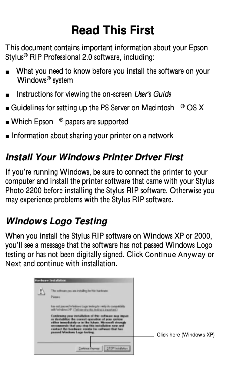 Image de la première page du manuel de l'appareil StylusRIP Professional 2.0
