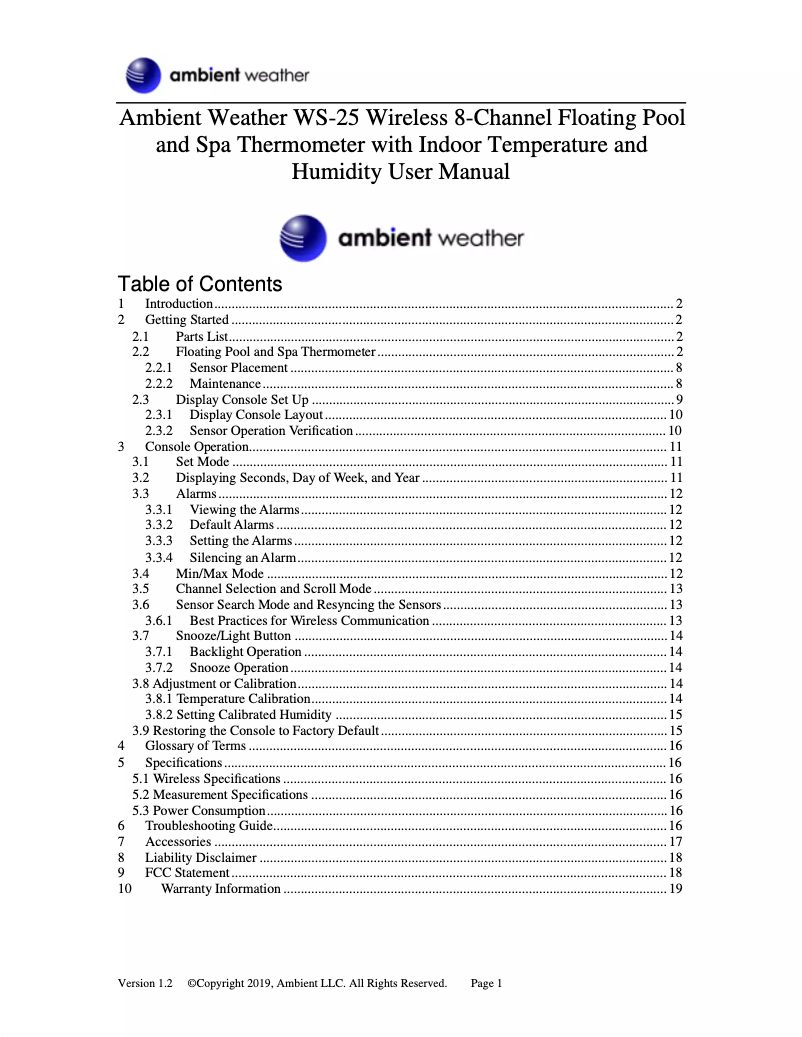 Page 1 de la notice Manuel utilisateur Ambient Weather WS-25