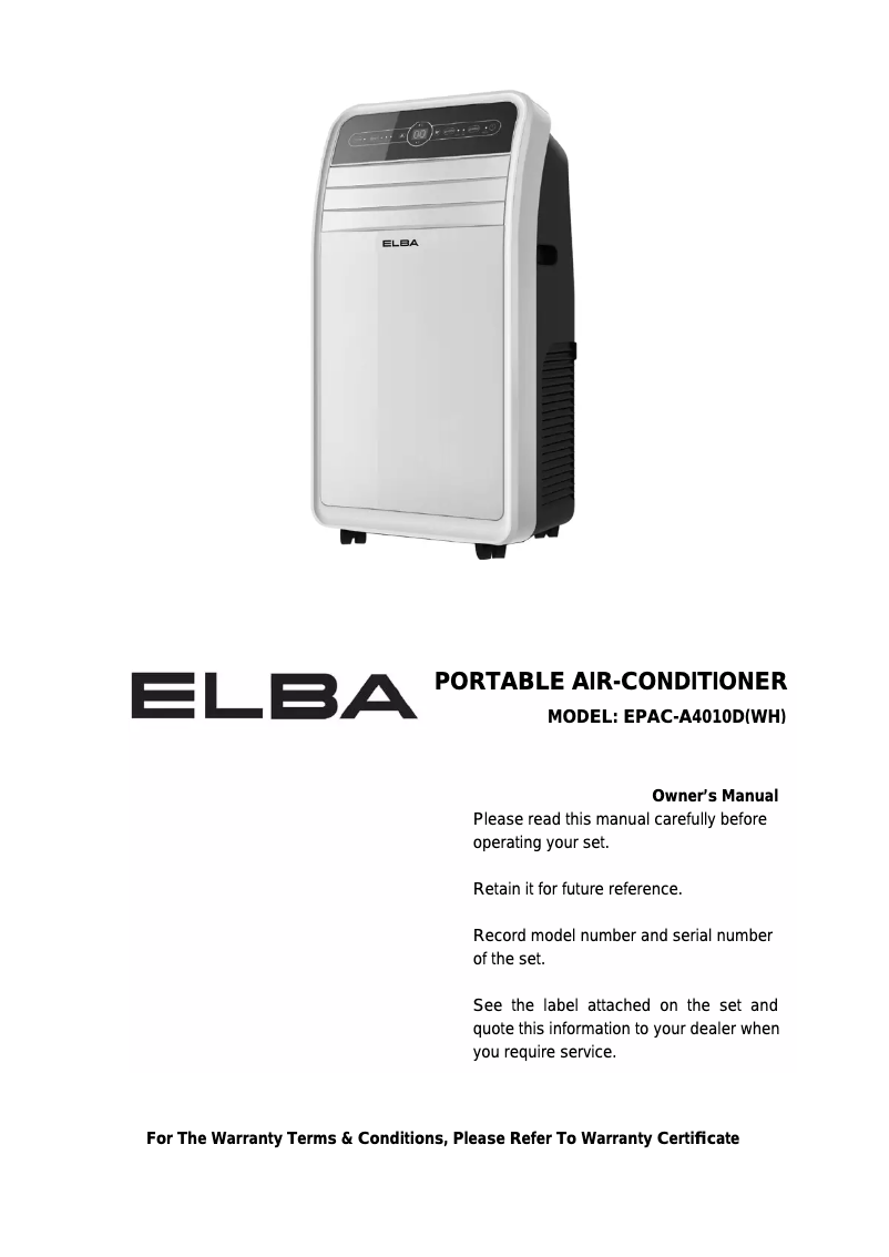 Page 1 de la notice Manuel utilisateur Elba EPAC-A4010D(WH)