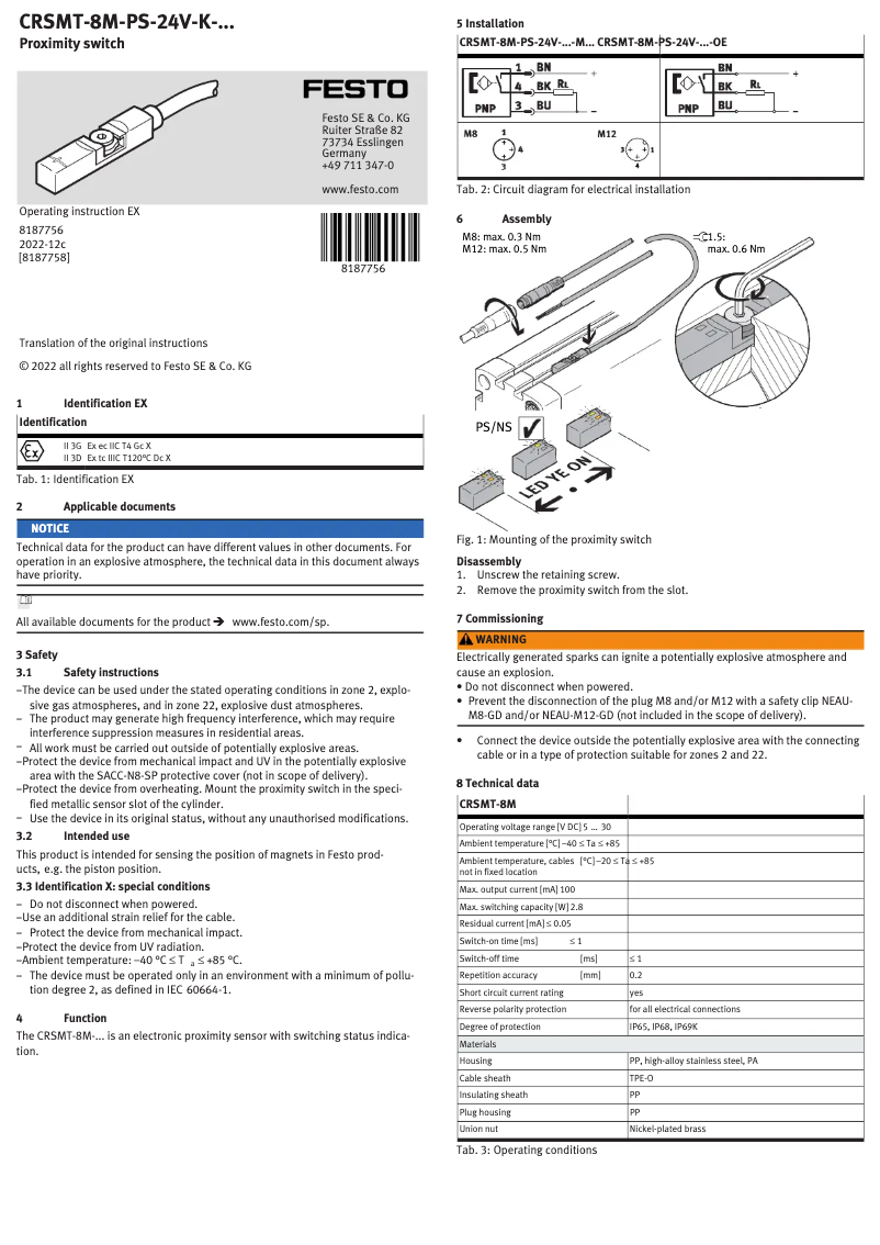 Page n°1 - Manuel utilisateur Festo CRSMT-8M-PS-24V-K-0,3-M12-EX2