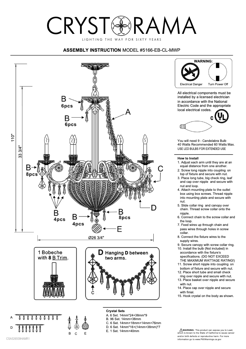 Page 1 de la notice Manuel utilisateur Crystorama Vanderbilt 5166-EB-CL-MWP