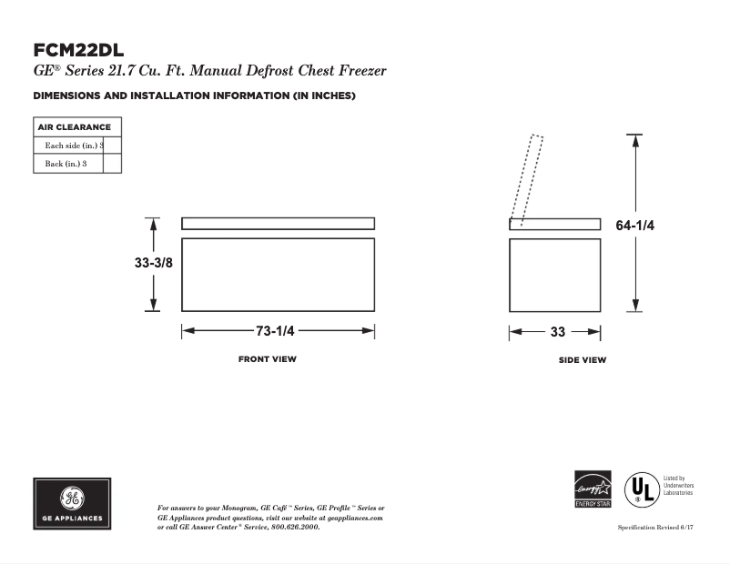 Page n°1 - Fiche technique GE FCM22DLWW