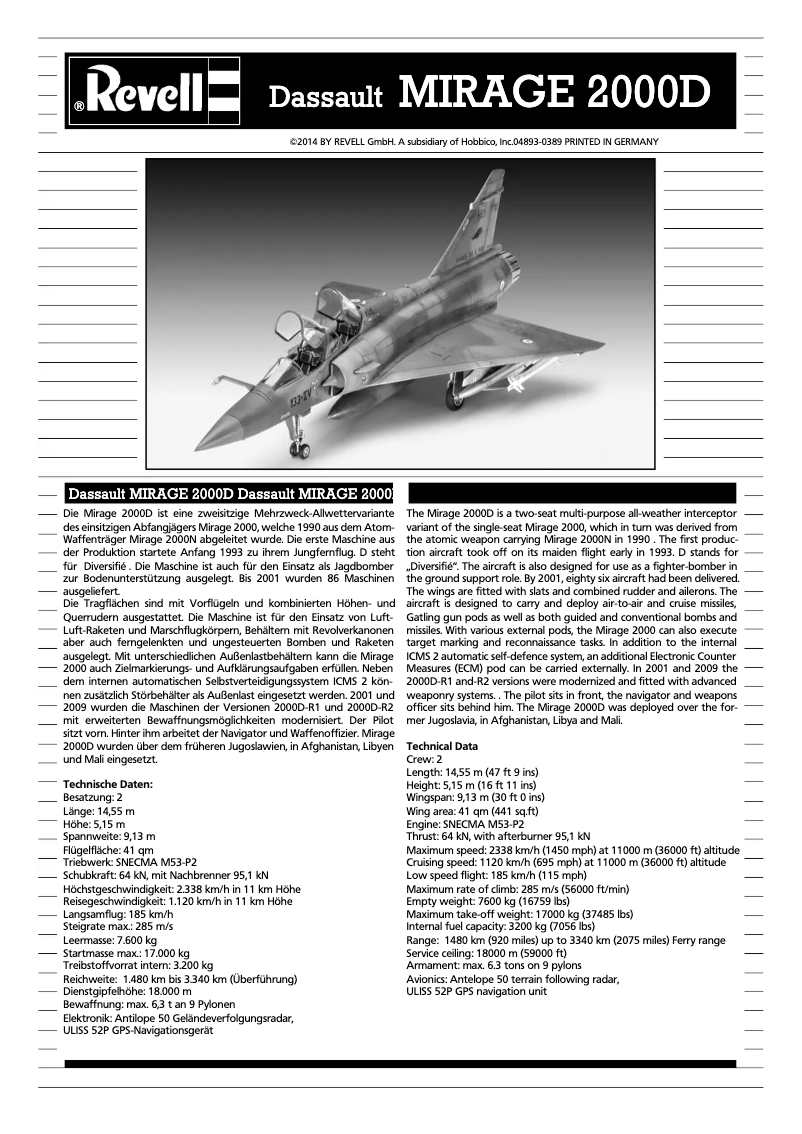 Image de la première page du manuel de l'appareil Mirage 2000D