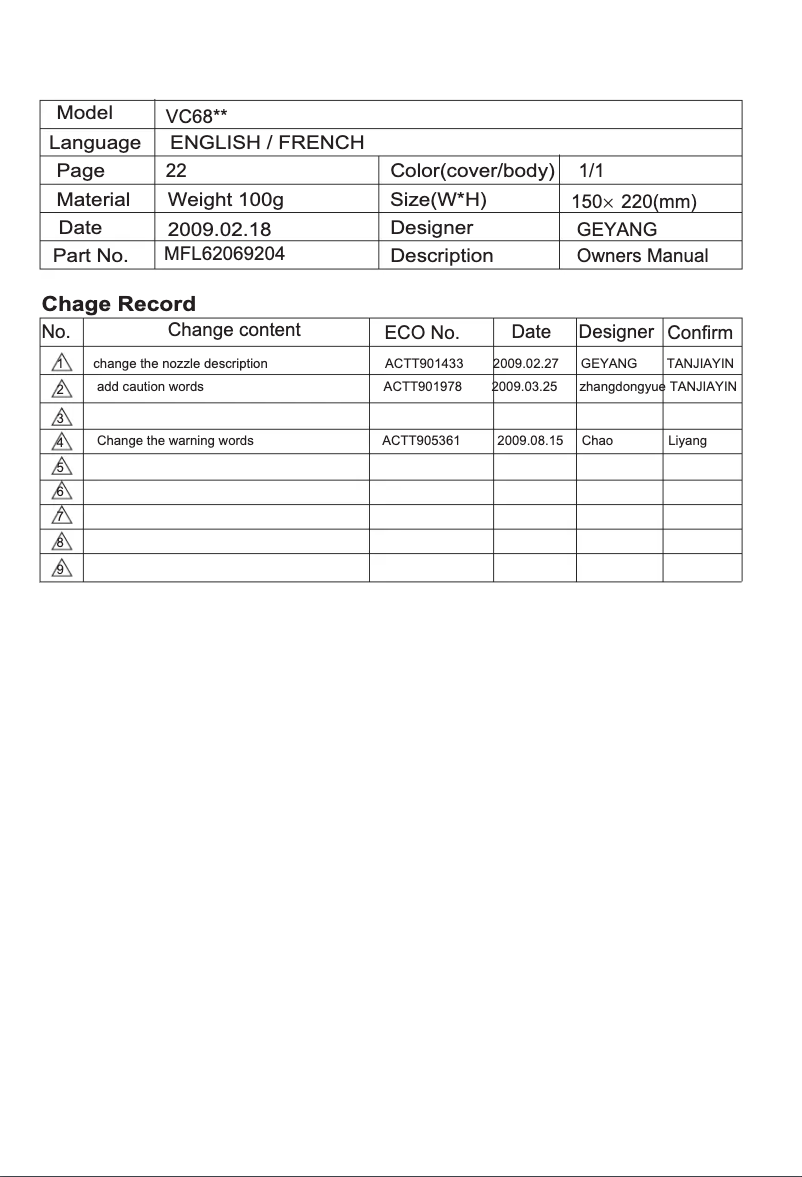 Page n°1 - Manuel utilisateur LG VC5400V