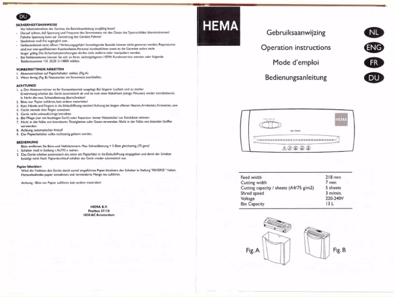 Page 1 de la notice Manuel utilisateur Hema 14882013