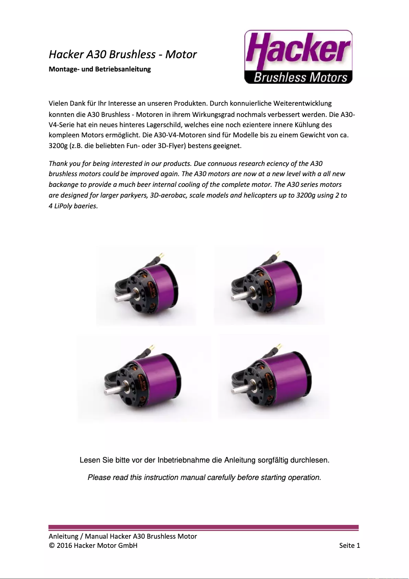 Page n°1 - Manuel utilisateur Hacker A30-10 XL V4