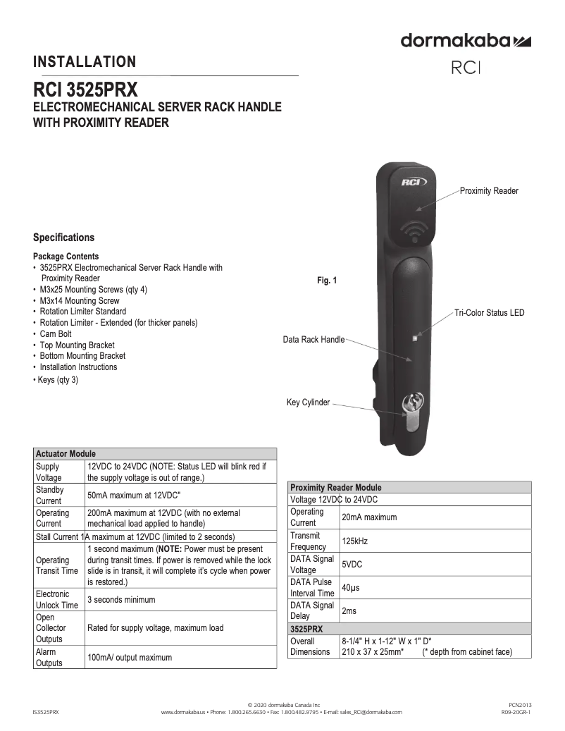 Page n°1 - Manuel utilisateur Dormakaba RCI 3525PRX