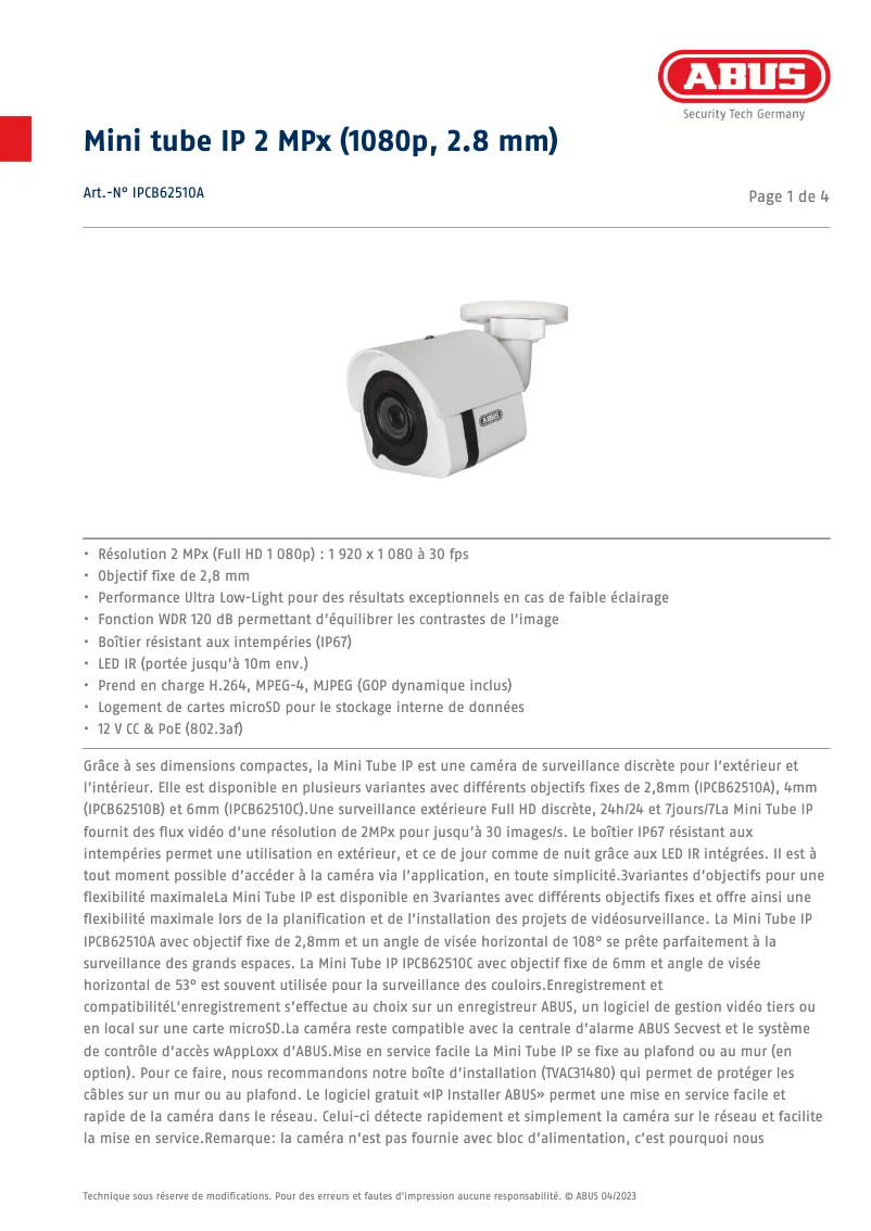 Image de la première page du manuel de l'appareil IPCB62510A