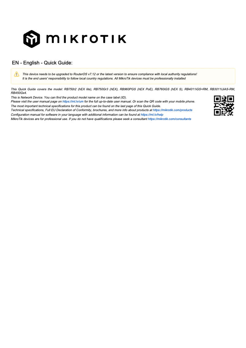 Page n°1 - Manuel utilisateur Mikrotik hEX S