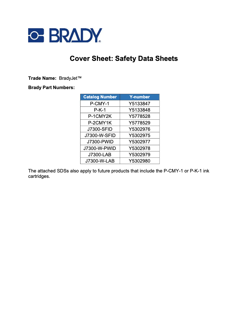 Page 1 de la notice Fiche technique Brady BradyJet J4000