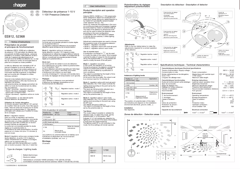 Page 1 de la notice Manuel utilisateur Hager EE812