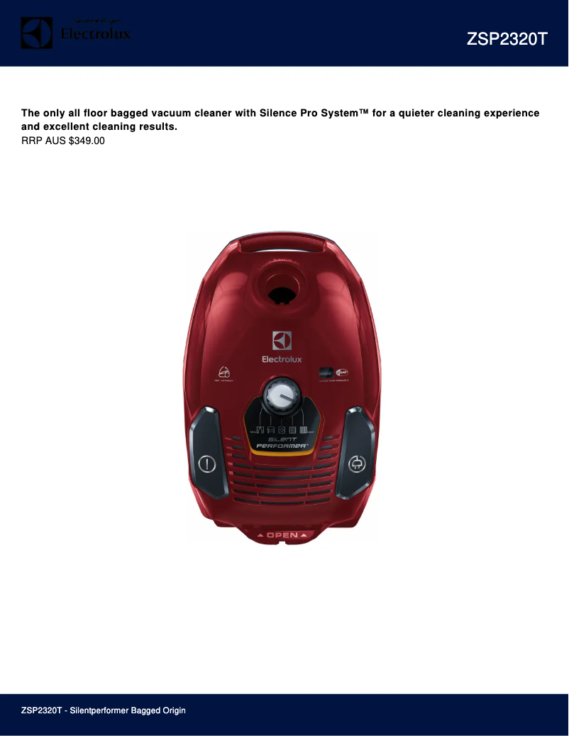 Page 1 de la notice Fiche technique Electrolux Silent Performer ZSP2320T