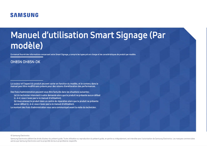Page 1 de la notice Manuel utilisateur Samsung OH85N