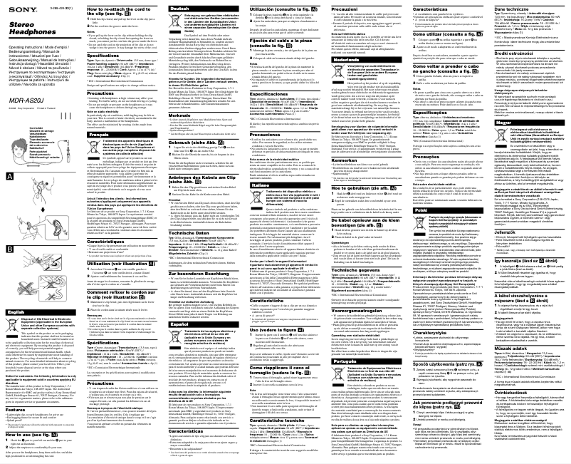 Image de la première page du manuel de l'appareil MDR-AS20J