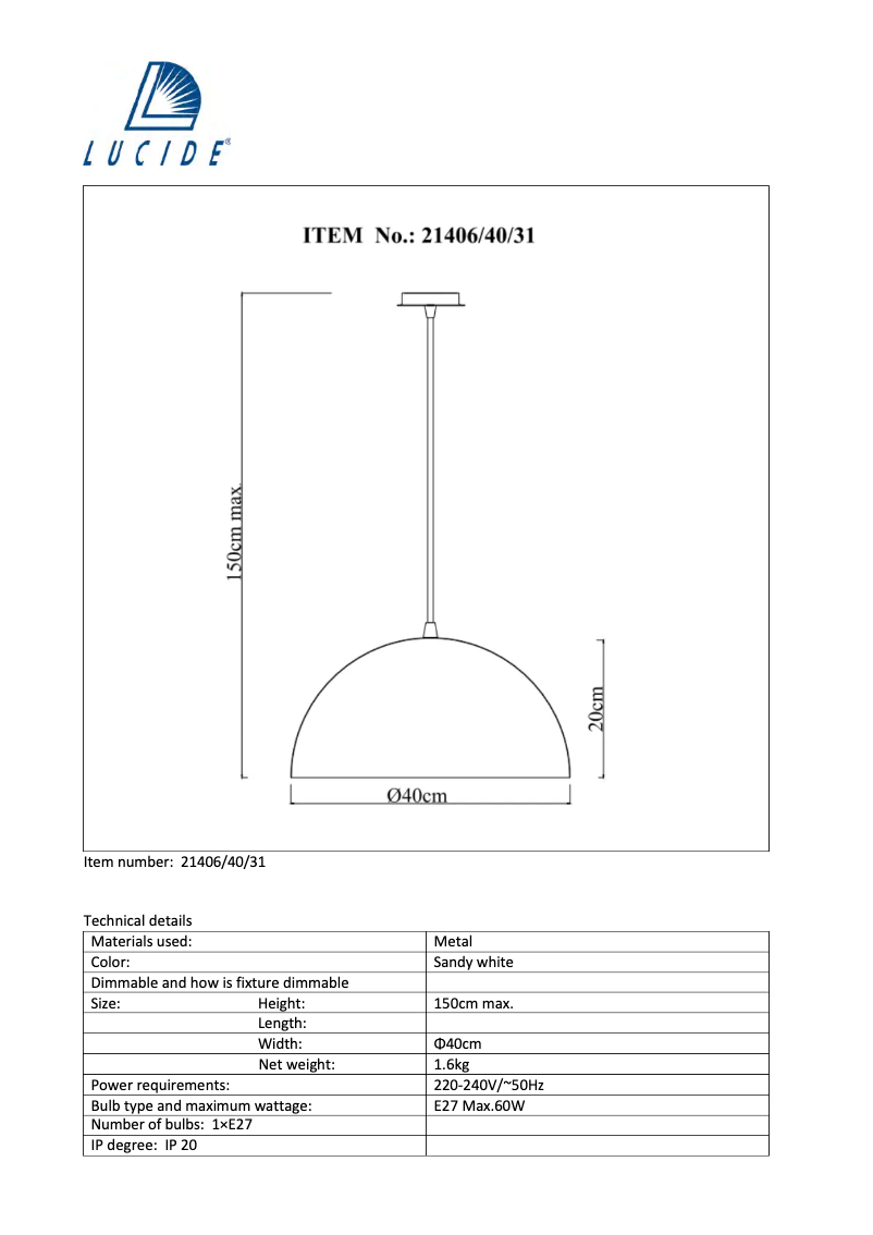 Página 1 del manual Manual de usuario Lucide Eternal 21406/40/31