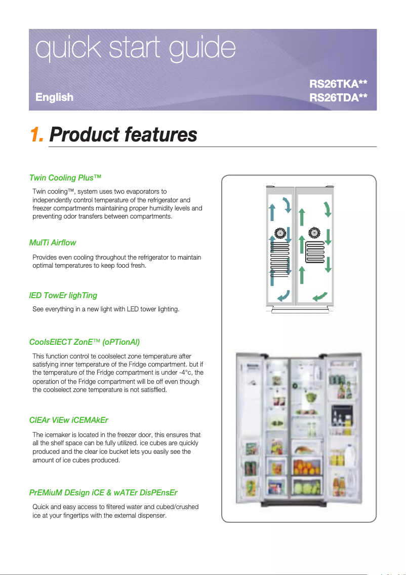 Page 1 de la notice Guide d'installation Samsung RS26TKAPN