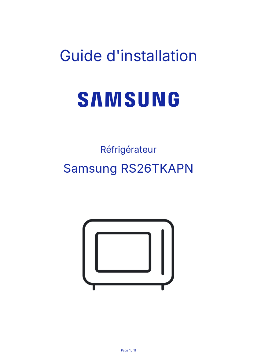 Page n°1 - Guide d'installation Samsung RS26TKAPN