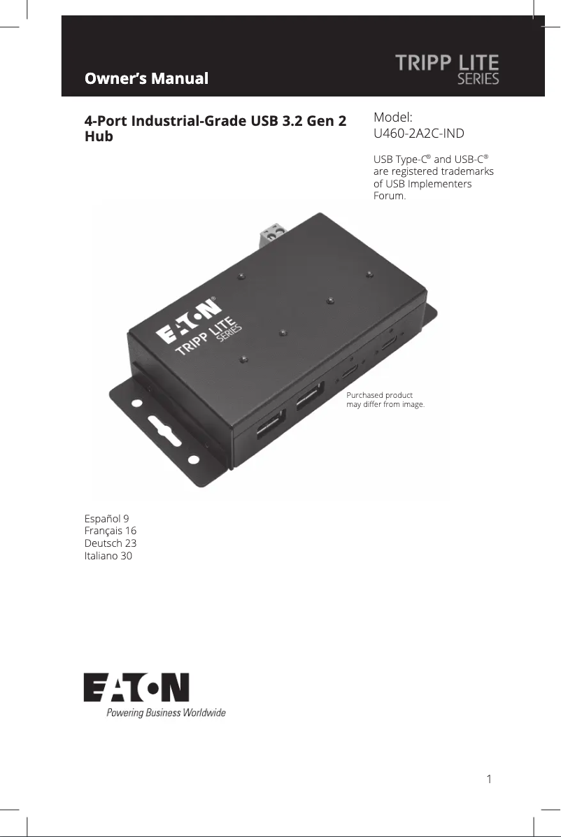 Página 1 del manual Manual de usuario Tripp Lite U460-2A2C-IND