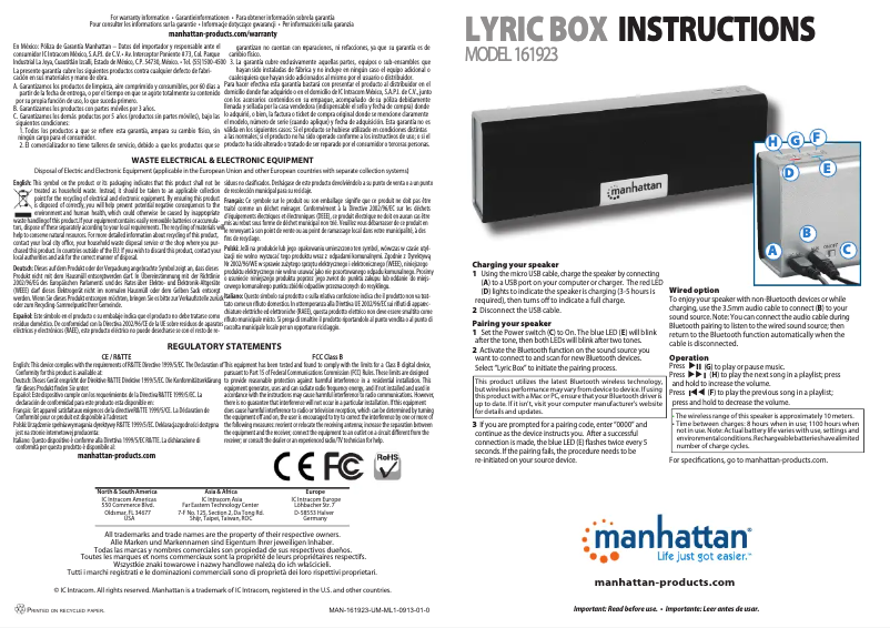 Page 1 de la notice Manuel utilisateur Manhattan Lyric Box 161923