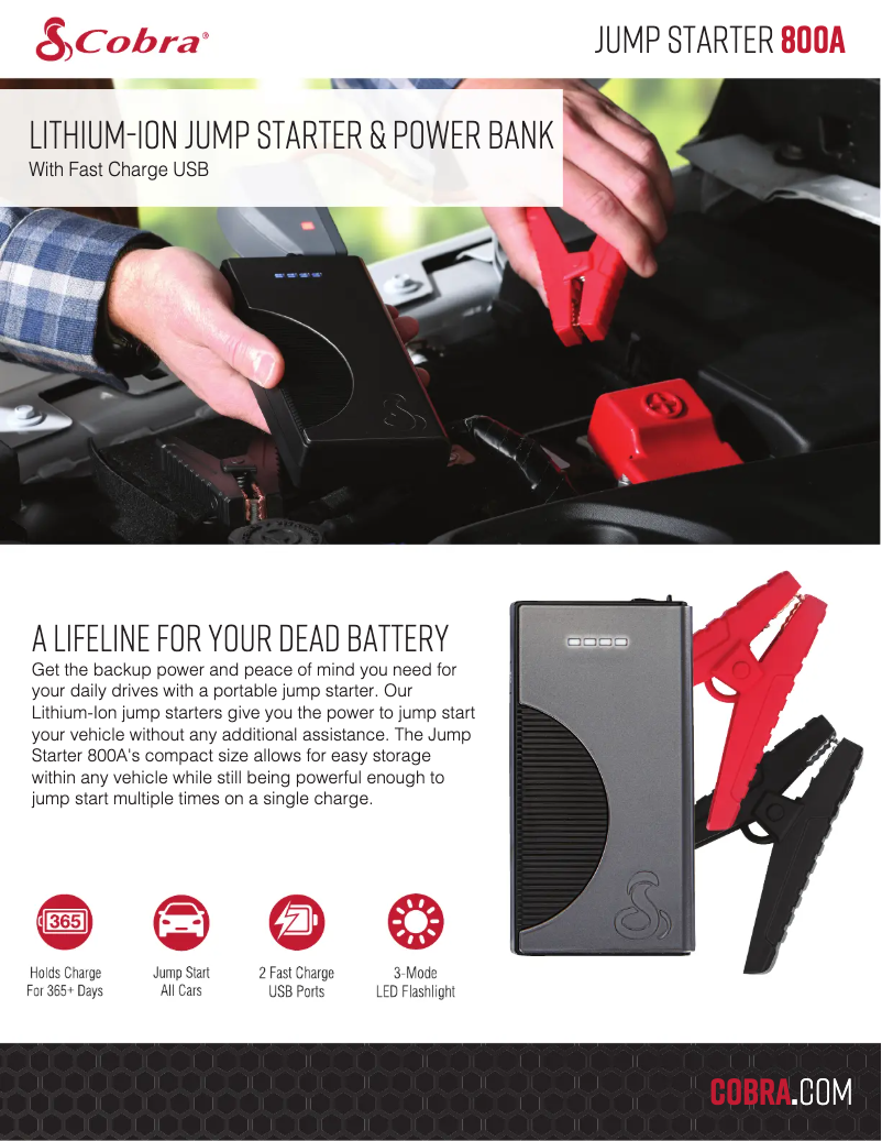 Page 1 de la notice Fiche technique Cobra Jump Starter 800A