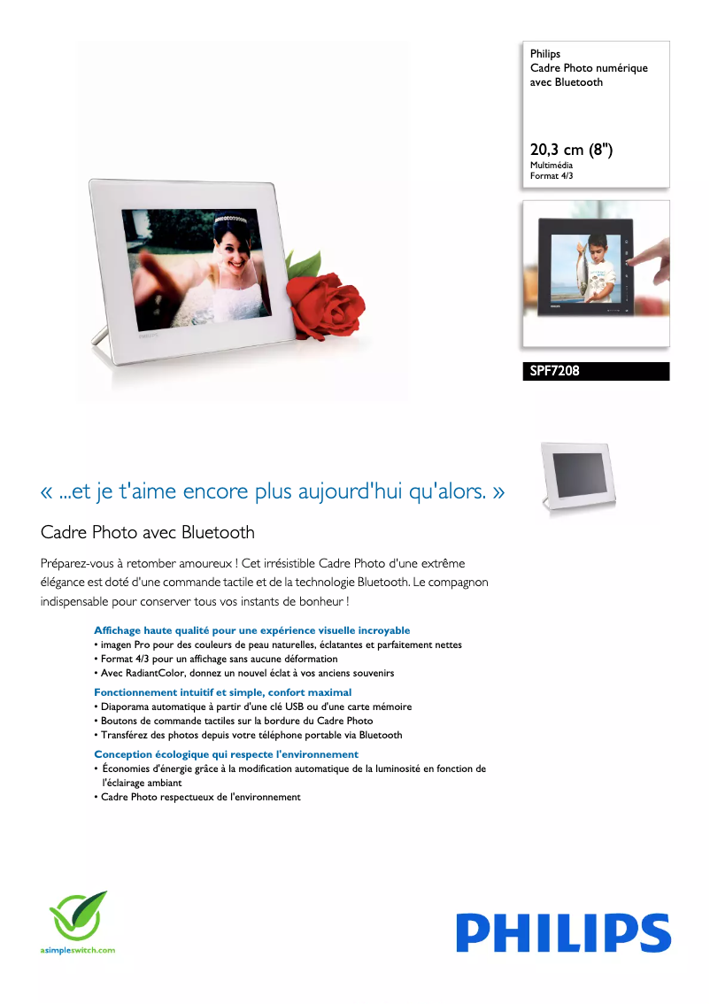 Page 1 de la notice Fiche technique Philips SPF7208