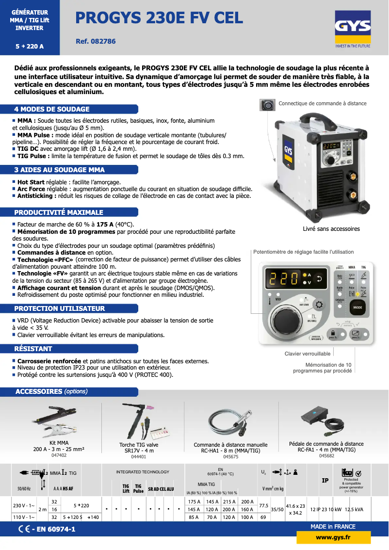 Image de la première page du manuel de l'appareil PROGYS 230E FV CEL