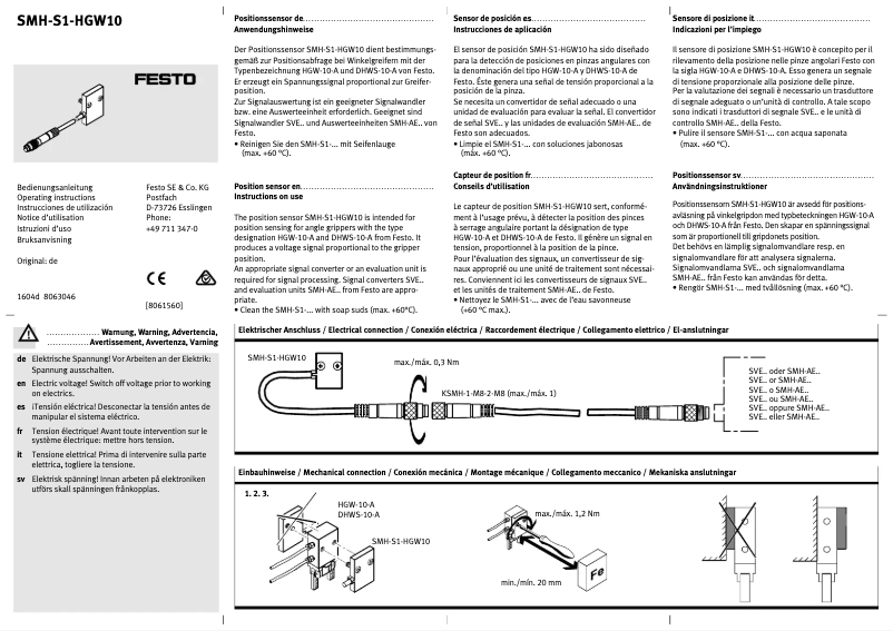 Page 1 de la notice Manuel utilisateur Festo SMH-S1-HGW10