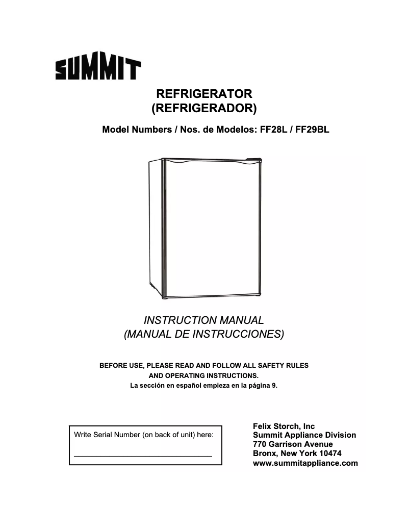 Page 1 de la notice Manuel utilisateur Summit FF29BL