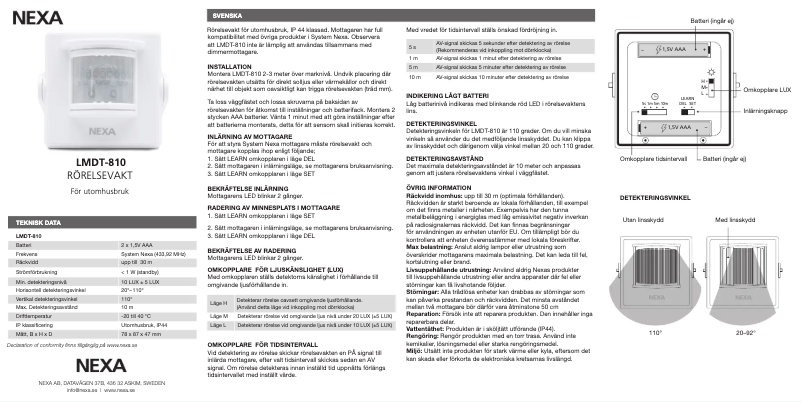 Page n°1 - Manuel utilisateur Nexa LMDT-810