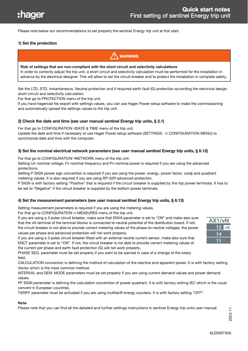 Page 1 de la notice Guide de démarrage rapide Hager HW1M308FE