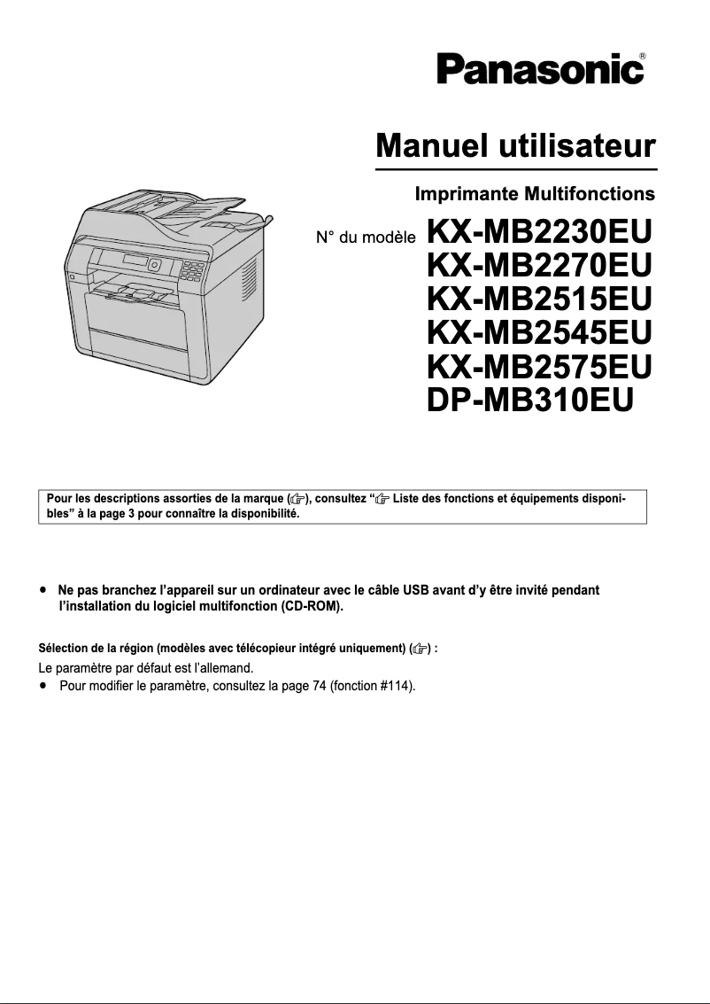 Page n°1 - Manuel utilisateur Panasonic KX-MB2575EU