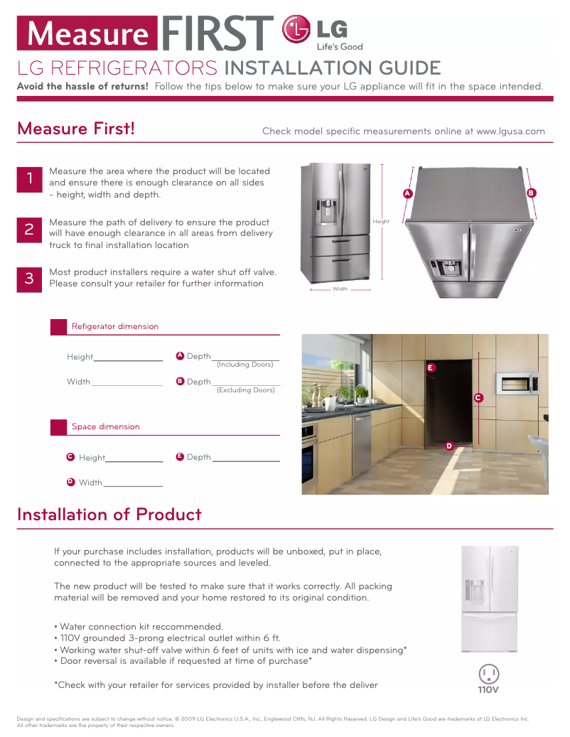 Page n°1 - Guide d'installation LG WM1388HW