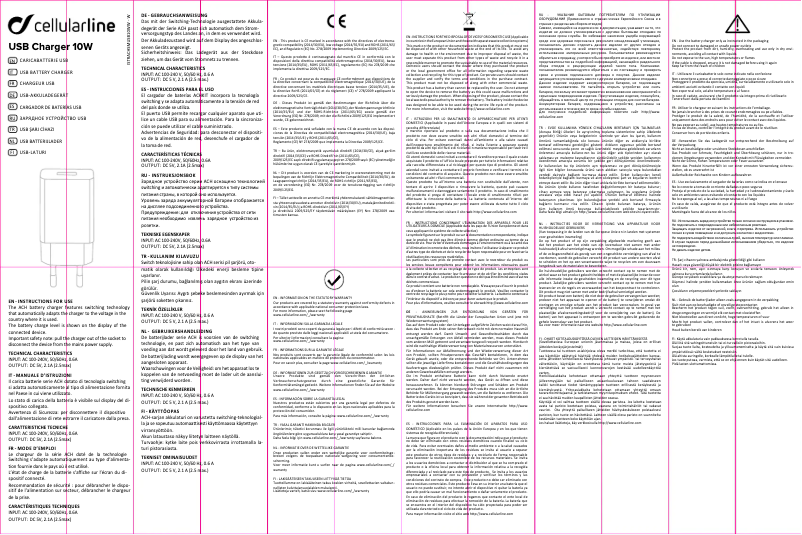 Page 1 de la notice Manuel utilisateur Cellular Line USB Charger 10W