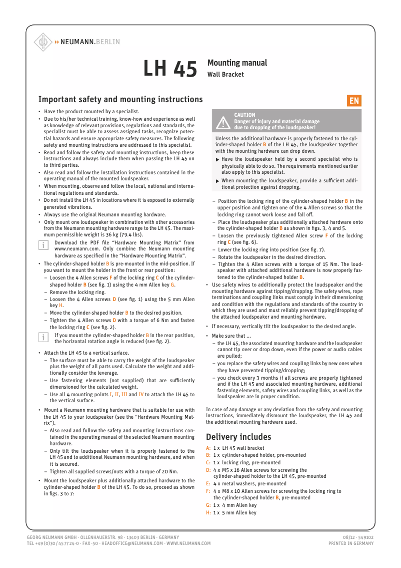 Page n°1 - Manuel utilisateur Neumann LH 45