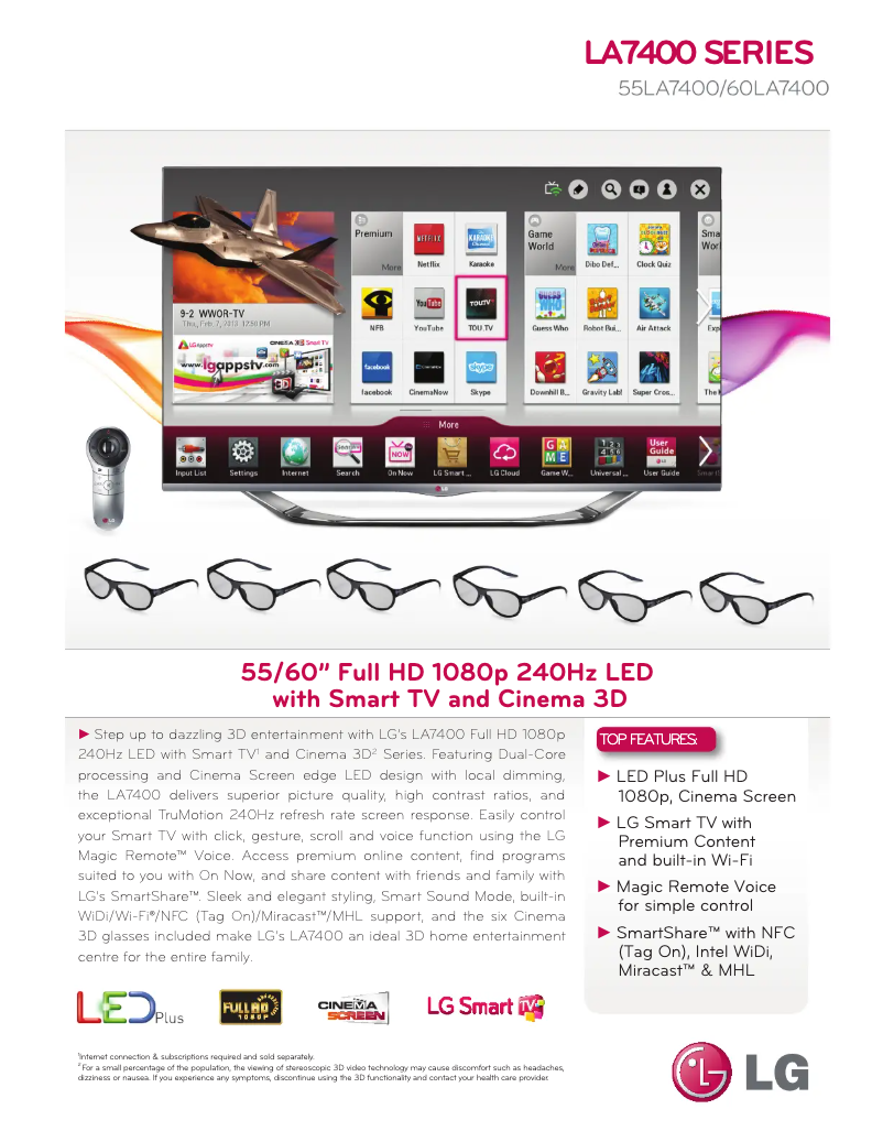 Page 1 de la notice Fiche technique LG 55LA7400