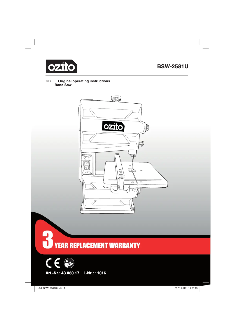 Page 1 de la notice Manuel utilisateur Ozito BSW-2581U