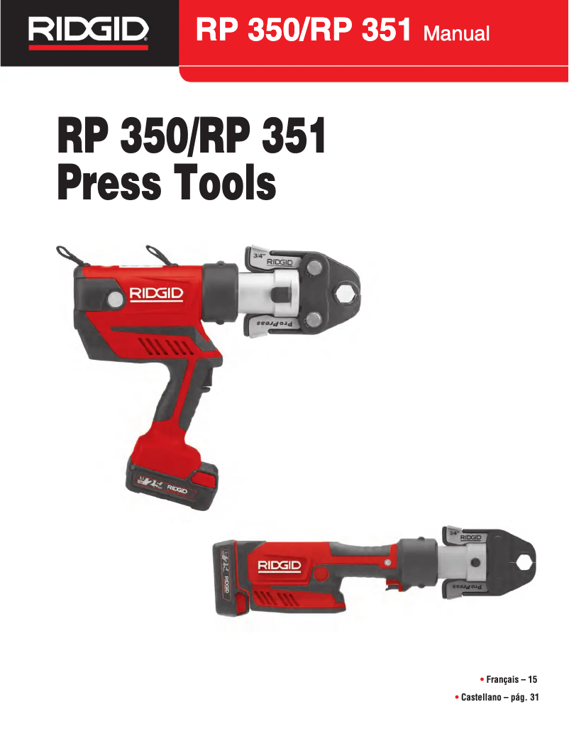 Page n°1 - Manuel utilisateur Ridgid RP 351