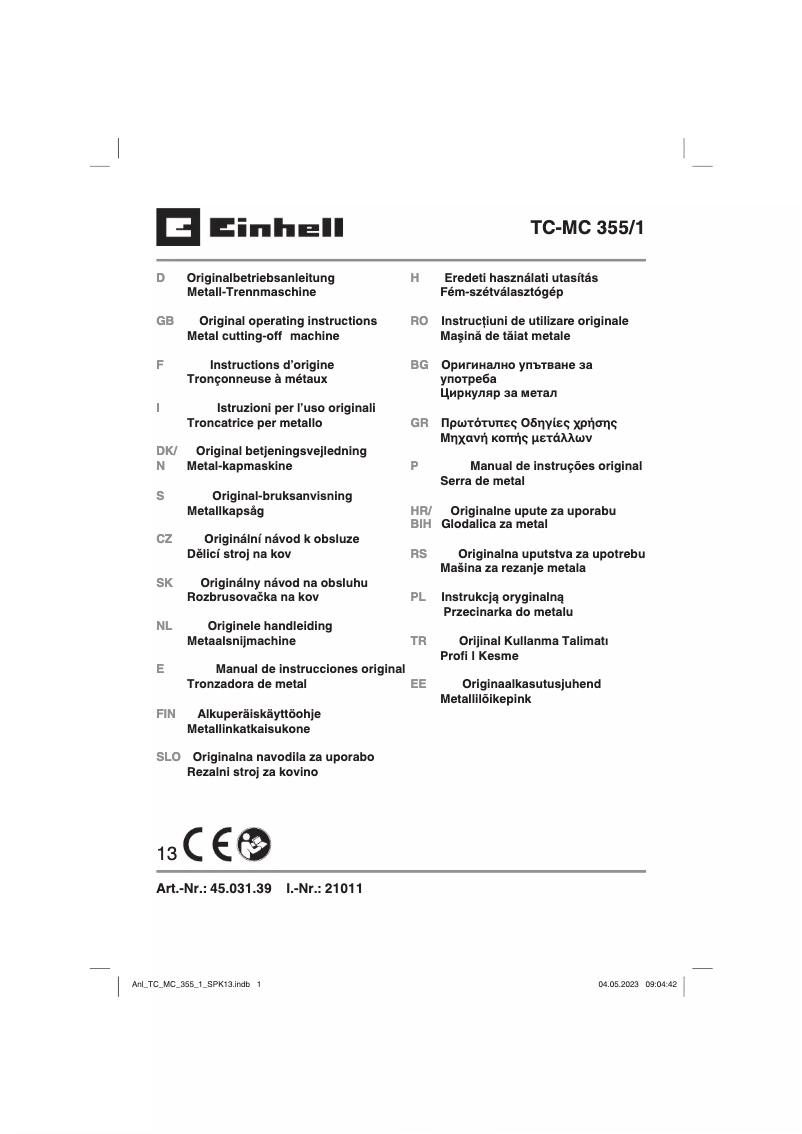 Page n°1 - Manuel utilisateur Einhell TC-MC 355/1