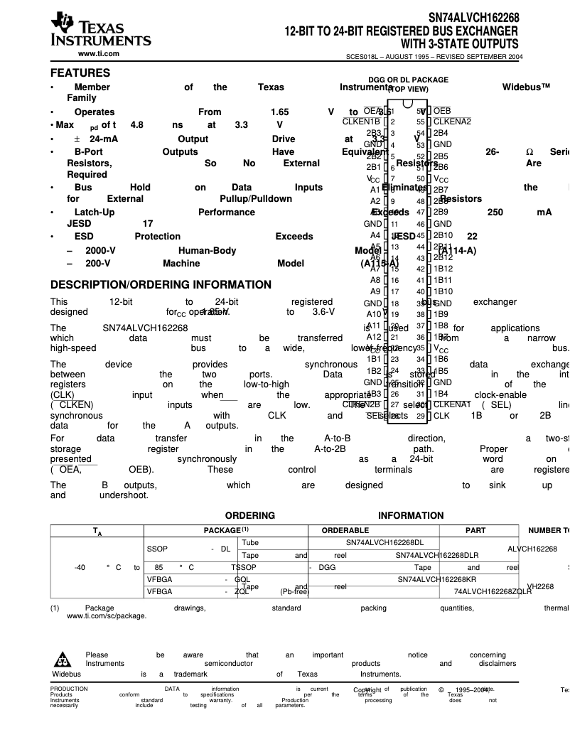 Page 1 de la notice Manuel utilisateur Texas Instruments SN74ALVCH162268DL
