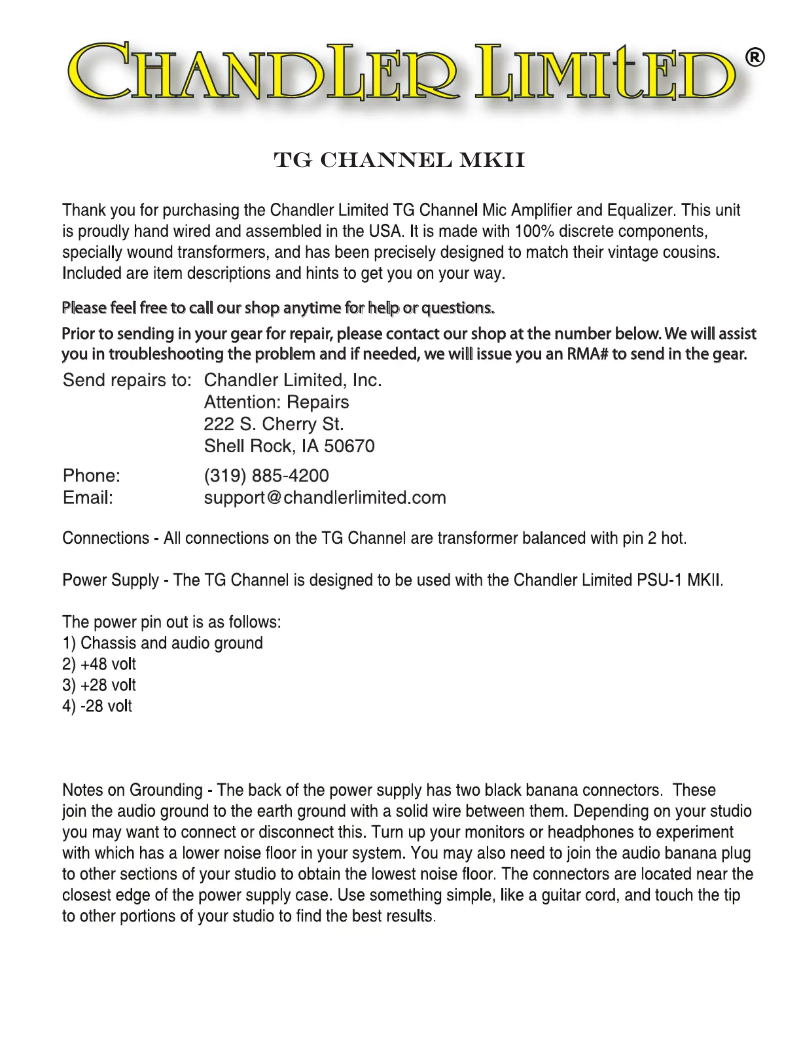 Page n°1 - Manuel utilisateur Chandler TG Channel MKII