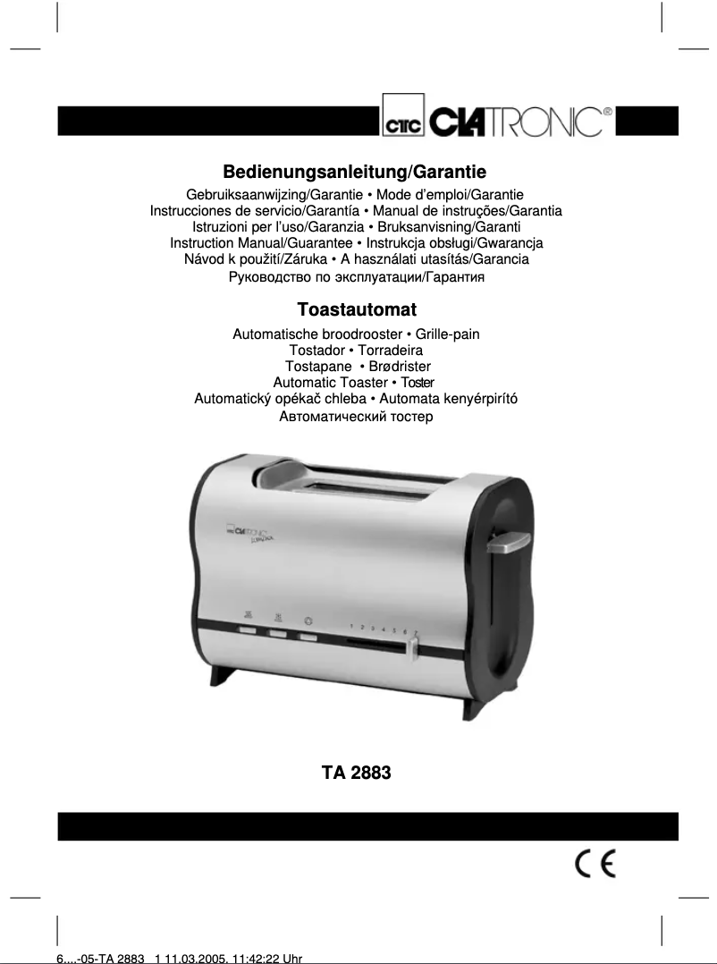 Page 1 de la notice Manuel utilisateur Clatronic TA 2883